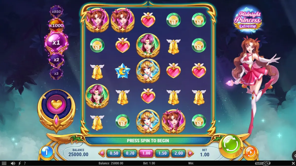 Tampilan visual slot Midnight Princess Extreme dengan tema anime dan kosmik
